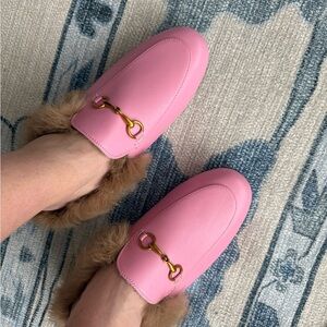 Elegant Pink Fur-Trimmed Loafers